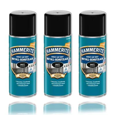 3x Hammerite Metall-Schutzlack MATT SCHWARZ 400ml Spray Rostschutz Lackierung - Bild 1 von 2