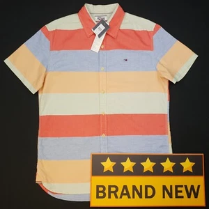 Tommy Hilfiger Short Sleeve Shirt MEDIUM Slim Fit Multicoloured Striped THICK - Picture 1 of 11