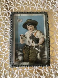 Vintage Briefbeschwerer abgeschrägtes Glas ~ NEW YORK TEA CO.  Junge ~ Katze ~ Hund ~ - Bild 1 von 8