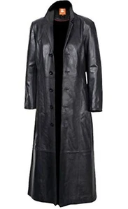 Langer Trenchcoat Herren schwarz - 100% Premium Leder durchgehender Mantel - Bild 1 von 12