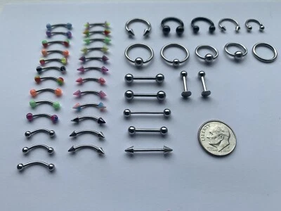 42 Piercings Eyebrow, Conch, Lobe, Helix, Tragus, Labret, Lip, Nipple, Septum - Image 1 of 3