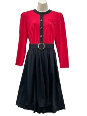 Vestido Tabby of California para mujer M/L rojo negro bolsillos con cinturón vintage años 80 Foto 1 de 4