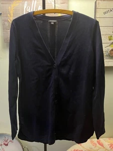 Talbots Navy Blue Cardigan Button Up Knit Long Sleeve Sweater Size M - Picture 1 of 3