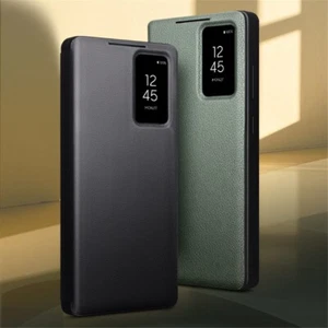 Echt Rindsleder Slim Case für Samsung Galaxy S25 Ultra Window View Cover - Bild 1 von 24