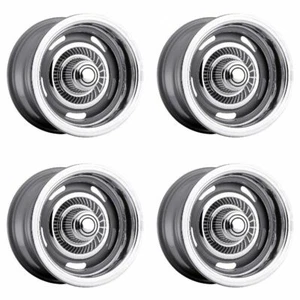 Set 4 15" Vision American Muscle 55 Rally Silver Wheels 15x7 5x4.75 Rims 6mm - Picture 1 of 7