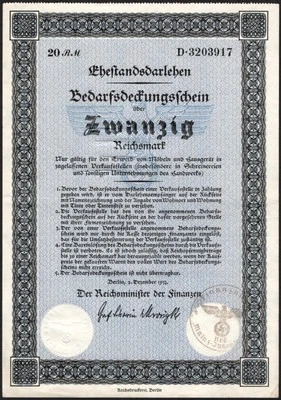 25 Reichsmark 1933 - Ehestandsdarlehen - Germany- Series: D 3203917 - "VG" - C30 - Image 1 of 4