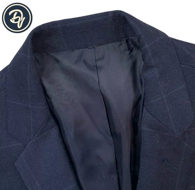 Mens 42 L J CREW Thompson Tailored Slim Fit Navy Blue Flannel Weight Windowpane - Image 1 of 4