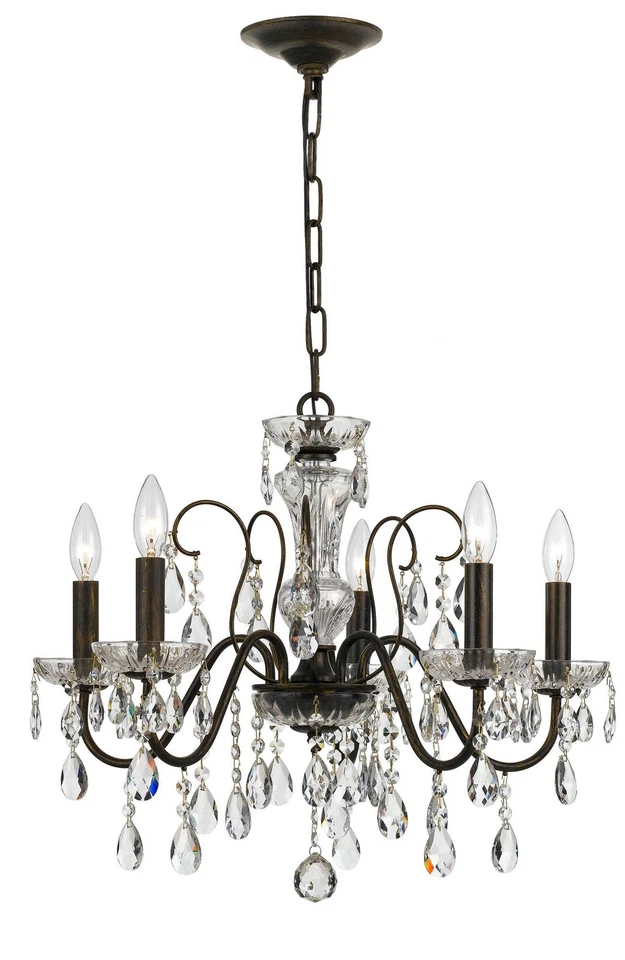 Araña de bronce inglesa Crystorama Butler 23" de ancho 5 luces Foto 1 de 1