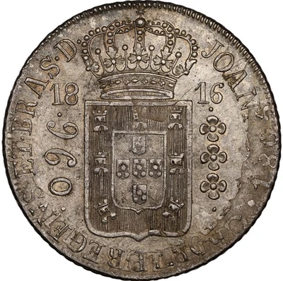 Brazil João Prince Regent 960 Reis 1816-R NGC MS-61 Rio! Overstruck on 8 Reales - Image 1 of 4