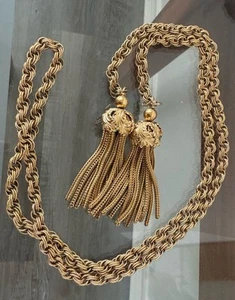 SELTENE VINTAGE PAPIER FRANSEN QUASTE LARIAT HALSKETTE SIGNIERT - Bild 1 von 14
