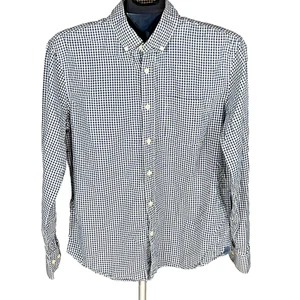 Camisa de vestir mediana a cuadros azul marino calce desacogido Banana Republic para hombre - Imagen 1 de 9