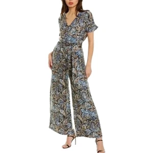 NUEVO J. McLaughlin Marea Mono en Negro Azul Jardín Paisley Seda Talla Mediana - Imagen 1 de 6