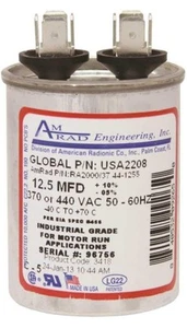 OEM Amrad Run Capacitor 12.5 uf MFD 370 / 440 Volt Fits USA2208 Made in USA - Picture 1 of 1