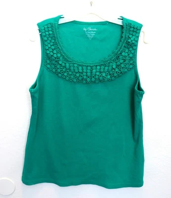 Chico's верхний ребро вязаный размер 3 темно-зеленый без рукавов эластичной хлопок крючком отделки MW - Изображение 1 из 4
