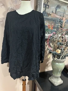 Comfy USA Baggy Crinkle Long Sleeves Black Blouse Oversized Top Size S - Picture 1 of 10