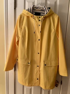 Talbots Jacket Womens XL Yellow Hooded Raincoat Nautical Striped Lined Coat - Picture 1 of 6