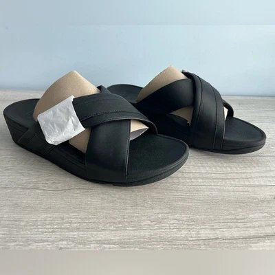 FitFlop Lulu Cross Slide Crystal Buckle Sandals Black Size 10 - Image 1 of 4