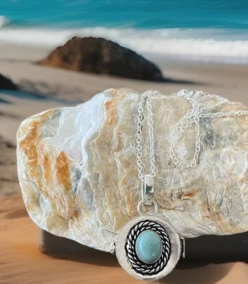 Collar Colgante Medallón Larimar Estilo Vintage - Chapado en Plata de Ley 925 - Nuevo Foto 1 de 4