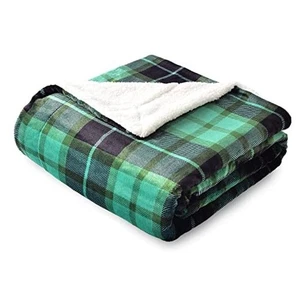 Sherpa Plaid Fleece Überwurf Decke, doppelseitig super weich 60"×80" grün - Bild 1 von 7