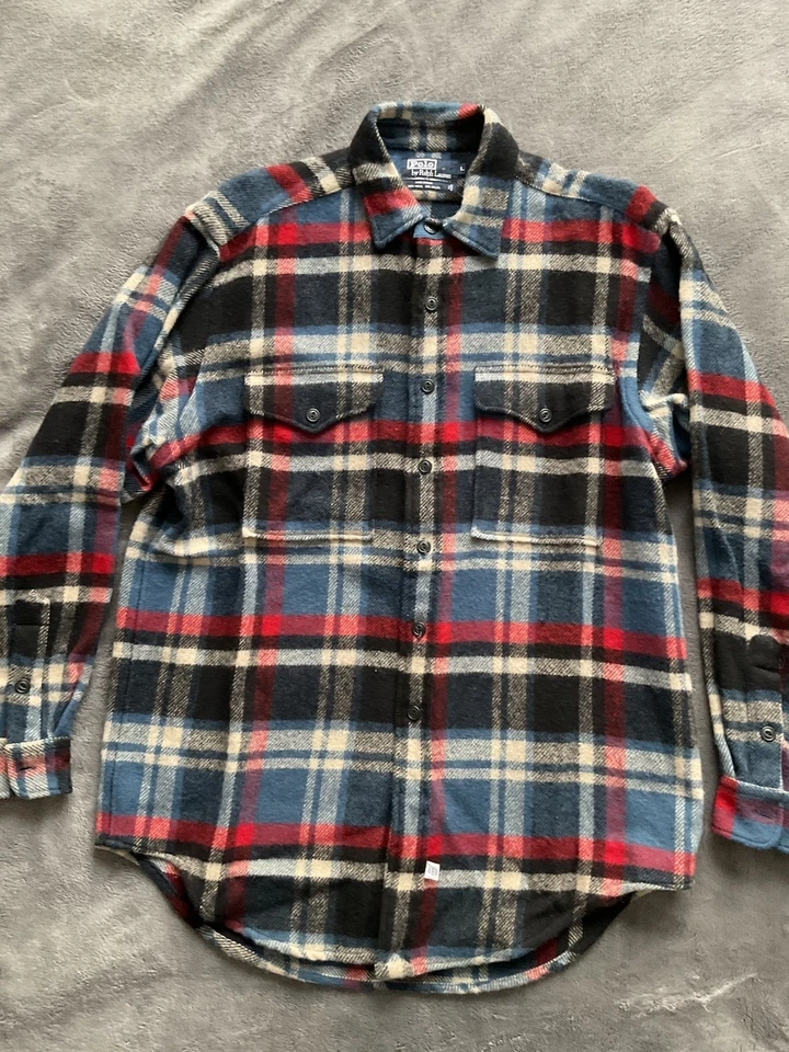 VNT Polo Ralph Lauren Camisa de Lana a Cuadros Con Botones Para Hombre Talla L Hecha en EE. UU. Rara Foto 1 de 4