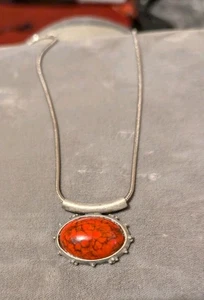 Vintage Red Cabochon Pendant Necklace  - Picture 1 of 3