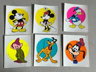 70's WALT DISNEY MICKEY GOOFY DONALD PLUTO MINNIE 4" STICKERS LOT OF 6 a6 - Image 1 of 2