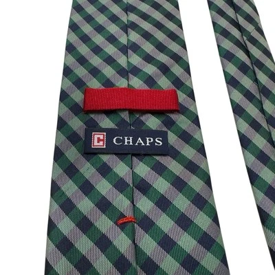 NUEVO CHAPS 100% Corbata de Seda para Hombre Verde y Azul Cuadros y Cuadros Nunca Usada Foto 1 de 4