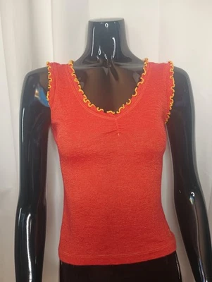 Camiseta sin mangas vintage Lei Y2K bebé mediana naranja calce ajustado cuello en V patinador grunge Foto 1 de 4