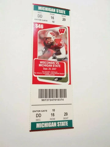 2007 Michigan State Spartans Wisconsin Badgers Ticket Stub Football Cover