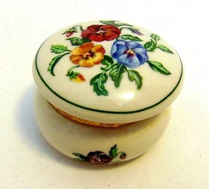 Vintage Partylite Porcelain Floral Pansies Trinket Box 3" x 2" - Picture 1 of 7