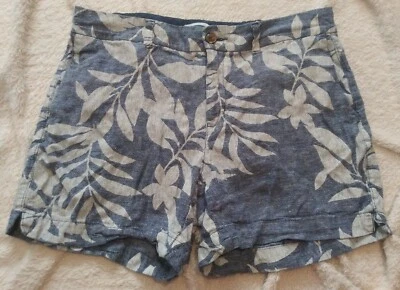 Old Navy Womens Shorts Linen Blend Tropical Everyday Short 8 Blue Floral Beach - Image 1 of 4