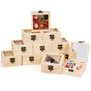 Thyle 12 Pcs Unfinished Wooden Boxes with Glass Lid Small Blank Wooden Box Na... - Picture 1 of 7