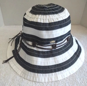 Sombrero cubo Kallina Sun blanco y negro a rayas tamaño 57 cm 22,5" alrededor borde de cuerda - Imagen 1 de 12