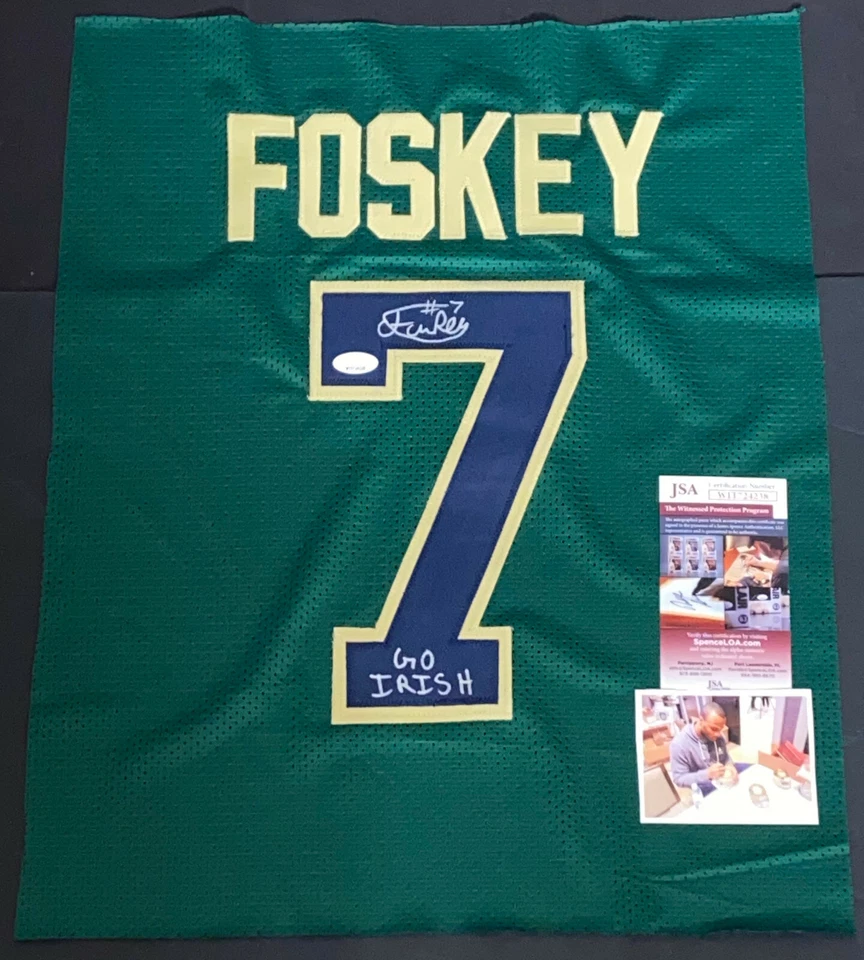 Isaiah Foskey Notre Dame Signed Jersey SWATCH 16x20 JSA COA Green Go Irish - - Image 1 of 1