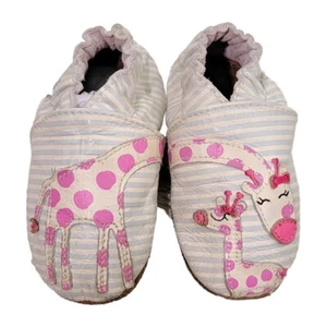 Robeez 6-12m Leather Giraffe W/ Light Blue Stripes Moccasin Crib Shoes - Picture 1 of 7