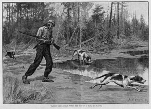 DEER HUNTING PUTTING THE DOGS ON THE TRAIL, by A. B. FROST - Picture 1 of 1