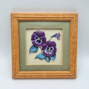 Vintage - Framed 3D Decoupage Pansie - Shadow Box Art - Picture 1 of 12