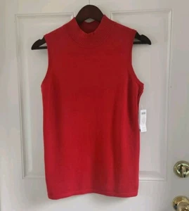 Chicos Red Tank Sweater Sleeveless Mock Neck Top Womens Size 0 Small New - Picture 1 of 7