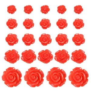 60 Pcs Red Resin Rose Flower Beads, 5 Size Flatback Flower Charm - Picture 1 of 7