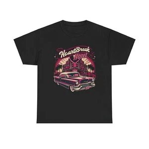 HeartBreak Hotel Elvis Rosa Fleetwood Hollywood Camiseta Unisex Manga Corta Negra - Imagen 1 de 6
