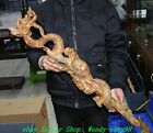 33"Old Han Dynasty Natural Hetian Jade Carve Pan Dragon Sword Weapon Statue Pair