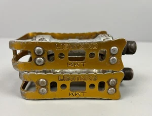 KKT Lightning Gold Alloy BMX Pedals Pair Vintage 80s Old School - Picture 1 of 9