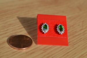 0.80ct Chrome Diopside / Zircon Earrings Platinum Over Fine Silver ~ Nice
