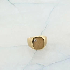 14K Yellow Gold Diamond Signet Ring Size 9* - Picture 1 of 8