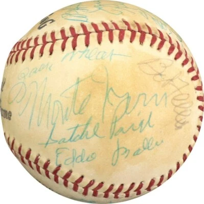 Satchel Paige Chick Hafey Hall Of Fame Induction Multi Signed Baseball PSA DNA - Image 1 of 4
