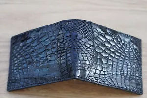 Money Clip Genuine Crocodile Skin Leather Bifold Men's Wallet Real Black #F4 - Picture 1 of 6