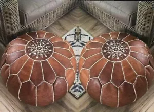 Set di 2 Pouf Marocchini 100%Pelle, Pouf Ottomano di Alta Qualità Pouf Poggiapiedi, - Foto 1 di 4