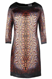 Abito nuovo Just Cavalli manica 3/4 stampa animalier seta (taglia 46/10) - prezzo al pubblico consigliato $910,00! - Foto 1 di 10