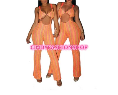 EE. UU. Mujeres Verano Geométrico Tejido Sin Mangas Atado Pierna Ancha Playa Mono  Foto 1 de 4