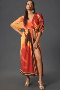 New Anthropologie Farm Rio Short-Sleeve Wrap-Front Maxi Dress L $238 NWT